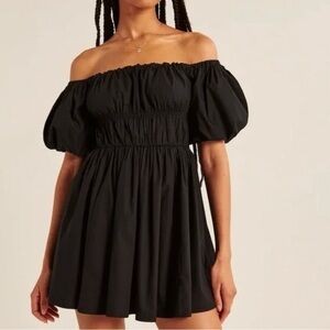 Abercrombie & Fitch Black Puff Sleeve off the shoulder  Mini Dress